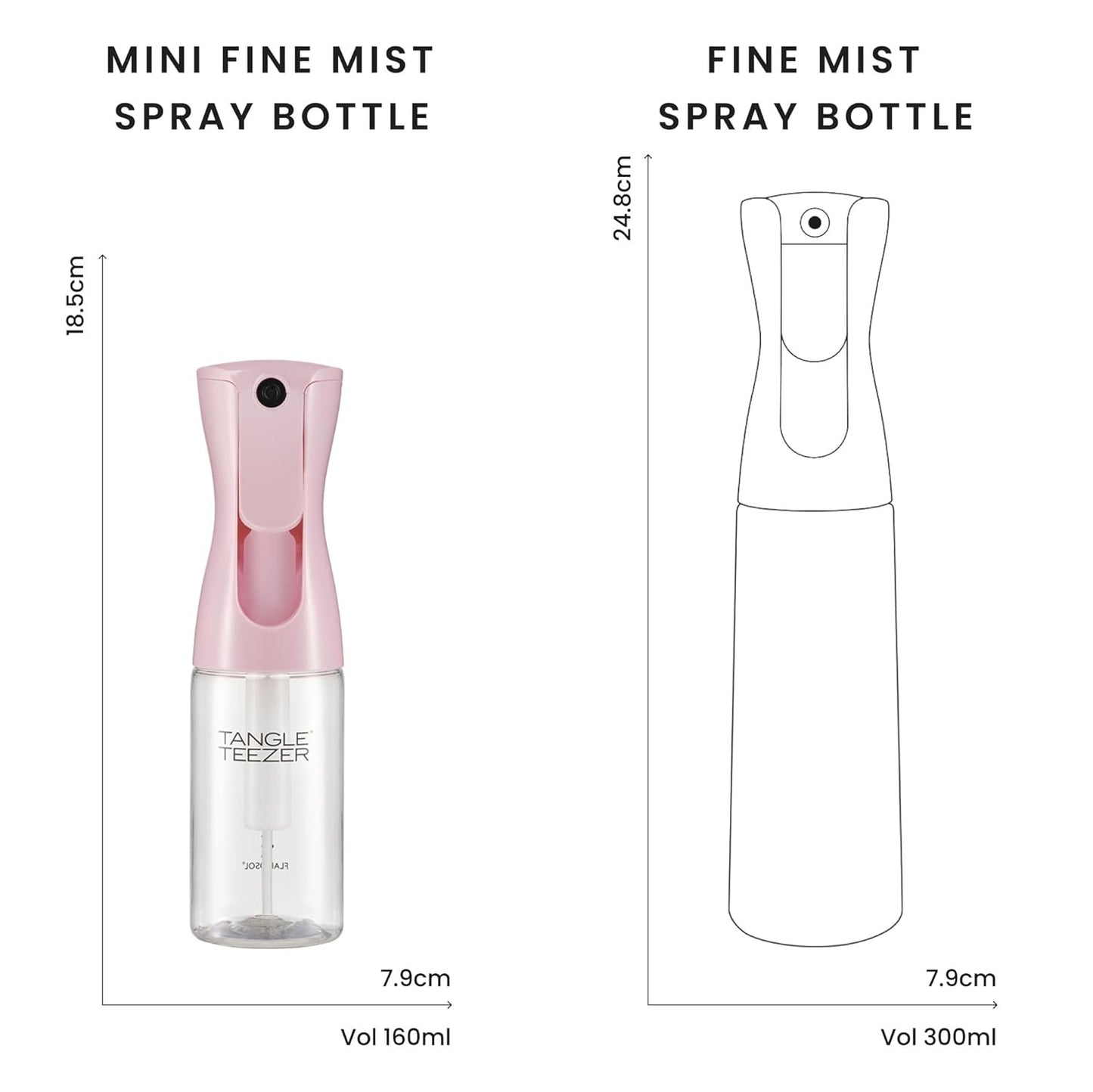 TANGLE TEEZER Travel-Size Fine Mist Continuous Spray Bottle, Reusable and Refillable, for Hair Detangling and Styling, 6.1 oz, Millennial Pink