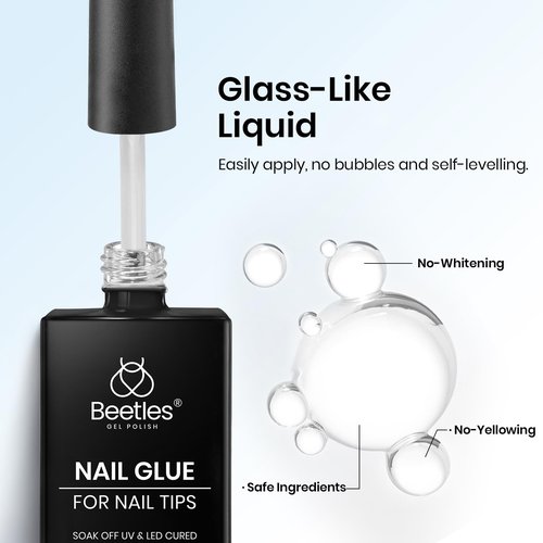 Beetles 9 in 1 Gel Nail Glue for Acrylic Nails Tips, 2 Pcs 10ml Super Strong Nail Glue for Clear False Nails Tips Base Coat Rhinestones Blooming Art Spring Nails Long Lasting U V Light Cure