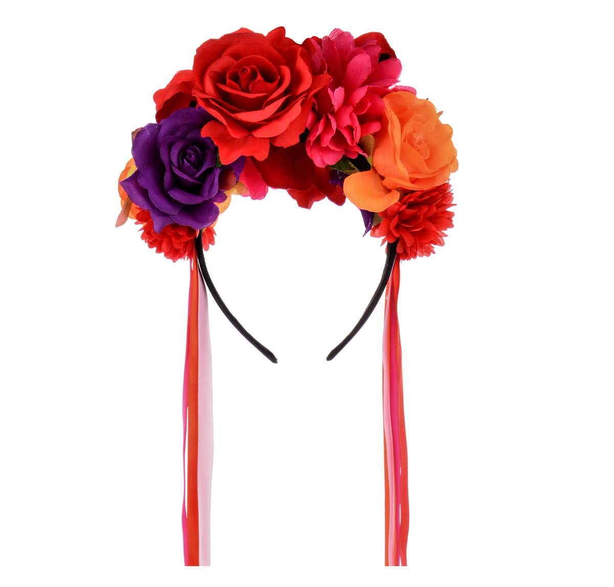 Floral Fall Women Day of the Dead Flower Crown Festival Headband Rose Mexican Floral Headpiece HC-23 (Red Purple)