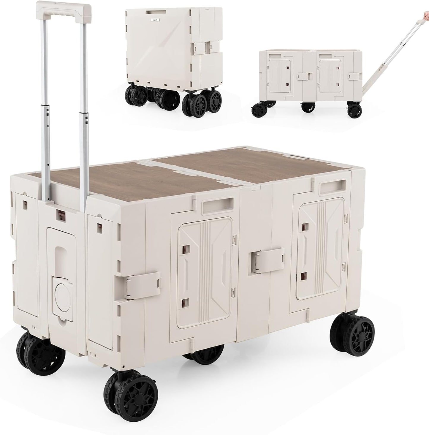 Goplus Large Foldable Utility Cart - 2-Tier Storage, 5 Rotating Wheels, Metal Handle | Portable Rolling Trolley for Shopping & Travel