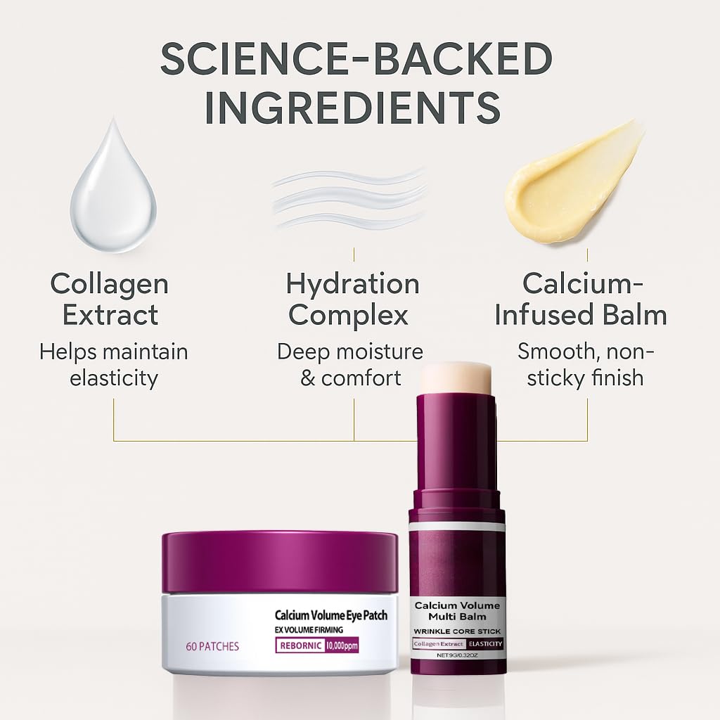 Skiennix Eye Care Duo - Calcium Multi Balm Stick & Hydrogel Under Eye Patches | Hydrating, Smoothing Treatment, 60ea