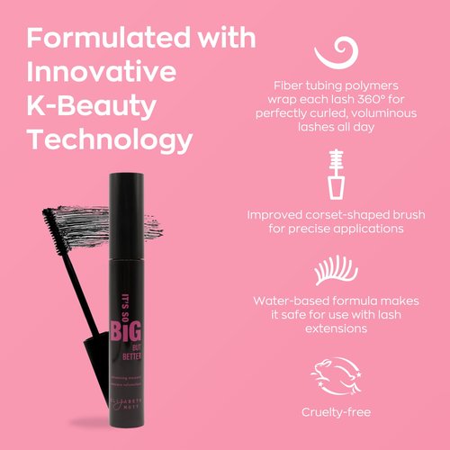 Elizabeth Mott Black Volumizing Mascara - Smudge-Proof, Lengthening Fiber Formula, Clump-Free, 8ml