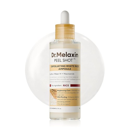 Dr.Melaxin Glow White Rice Peeling Ampoule - Brightening Exfoliating Serum with AHA/BHA & Niacinamide, 2.71 fl. oz.