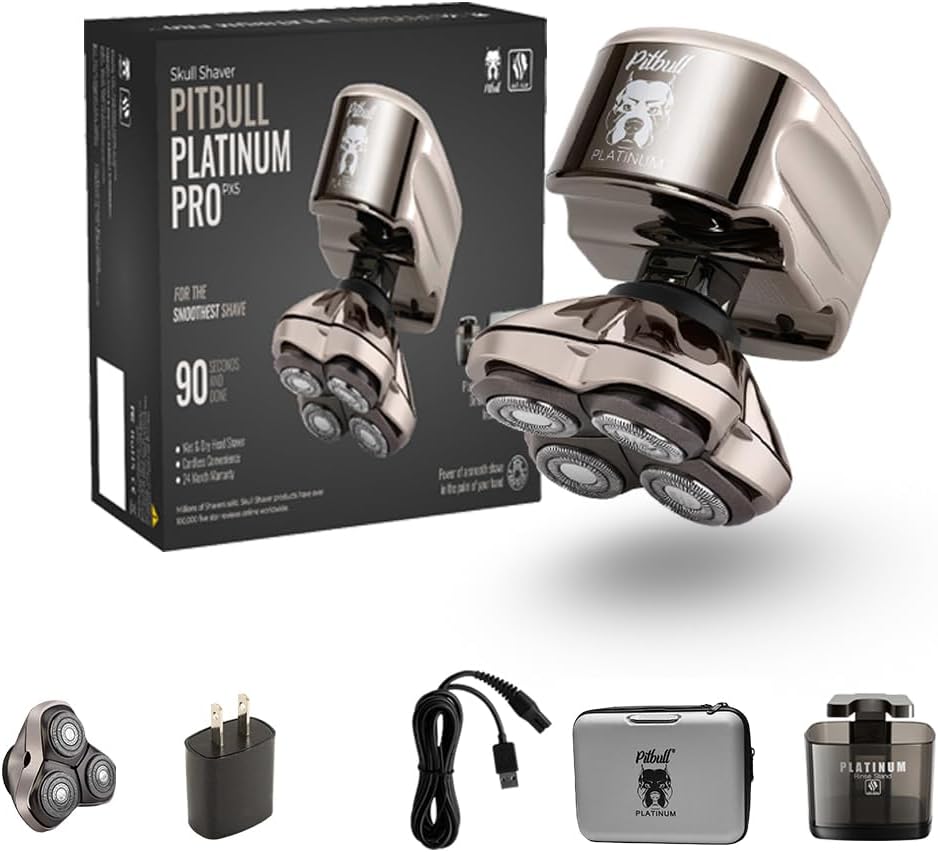 Skull Shaver - Pitbull Platinum PRO PX5 Head & Face Shaver - Includes Bonus Blade for Precision Shaving