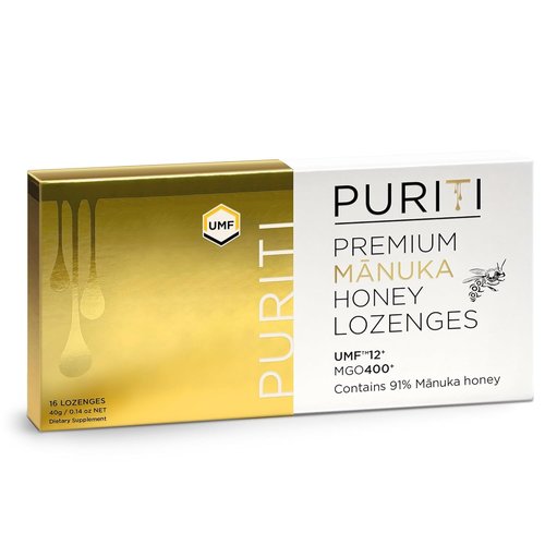 PURITI Premium Manuka Honey Lozenges - High Potency Sugar-Free Cough Soothers | UMF Certified MGO 400+ (16 Pack)