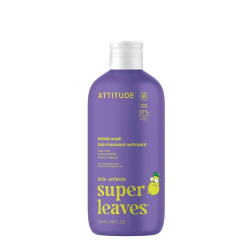 Attitude Bubble Wash for Kids - EWG Verified Vegan Bubble Bath & Shampoo | Vanilla & Pear, 16 Fl Oz