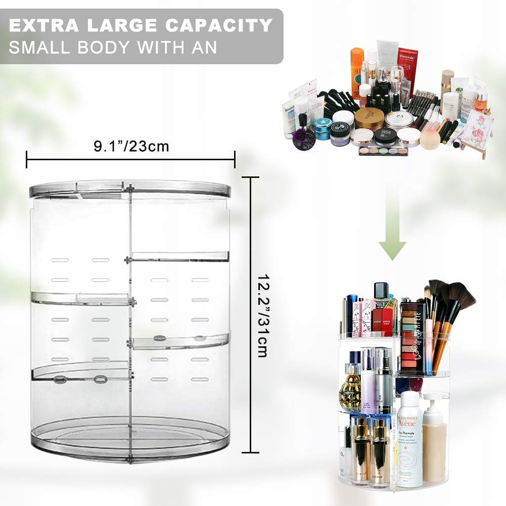 sanipoe Rotating Makeup Organizer, DIY 8 Adjustable Layers 360 Spinning Skincare Organizer, Lazy Susan Rack Cosmetic Carousel Storage Shelf with Brush Holder for Vanity Bathroom Countertop,Clear