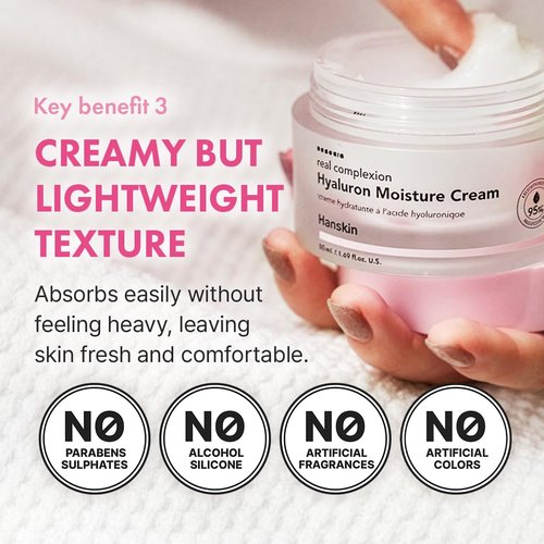 Hanskin Hyaluron Moisture Cream - Hydrating Korean Cream for Glass Skin | Hyaluronic Acid & Niacinamide | Lightweight for Sensitive & Dry Skin | K-Beauty (1.69 fl oz)