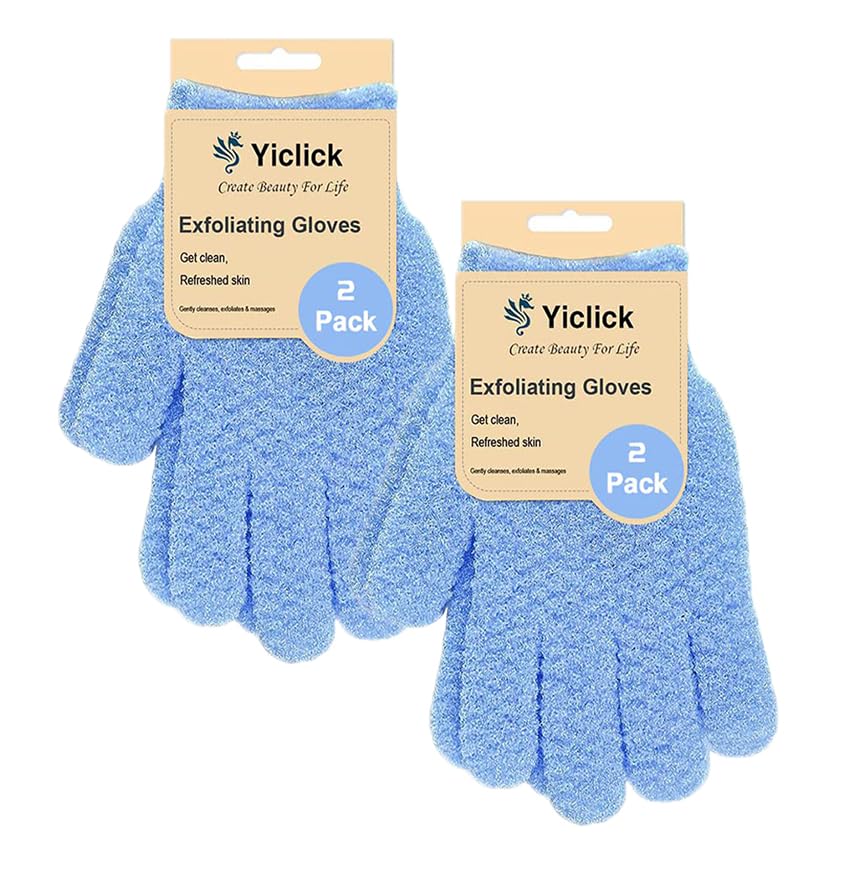 Yiclick Heavy Exfoliating Gloves, Exfoliating Body Scrubber for Bath Shower Exfoliation, Body Scrub Exfoliator for Dead Skin Remover, Exfoliate Sponge Loofah Washcloth Mitt Men Women (4Blue)