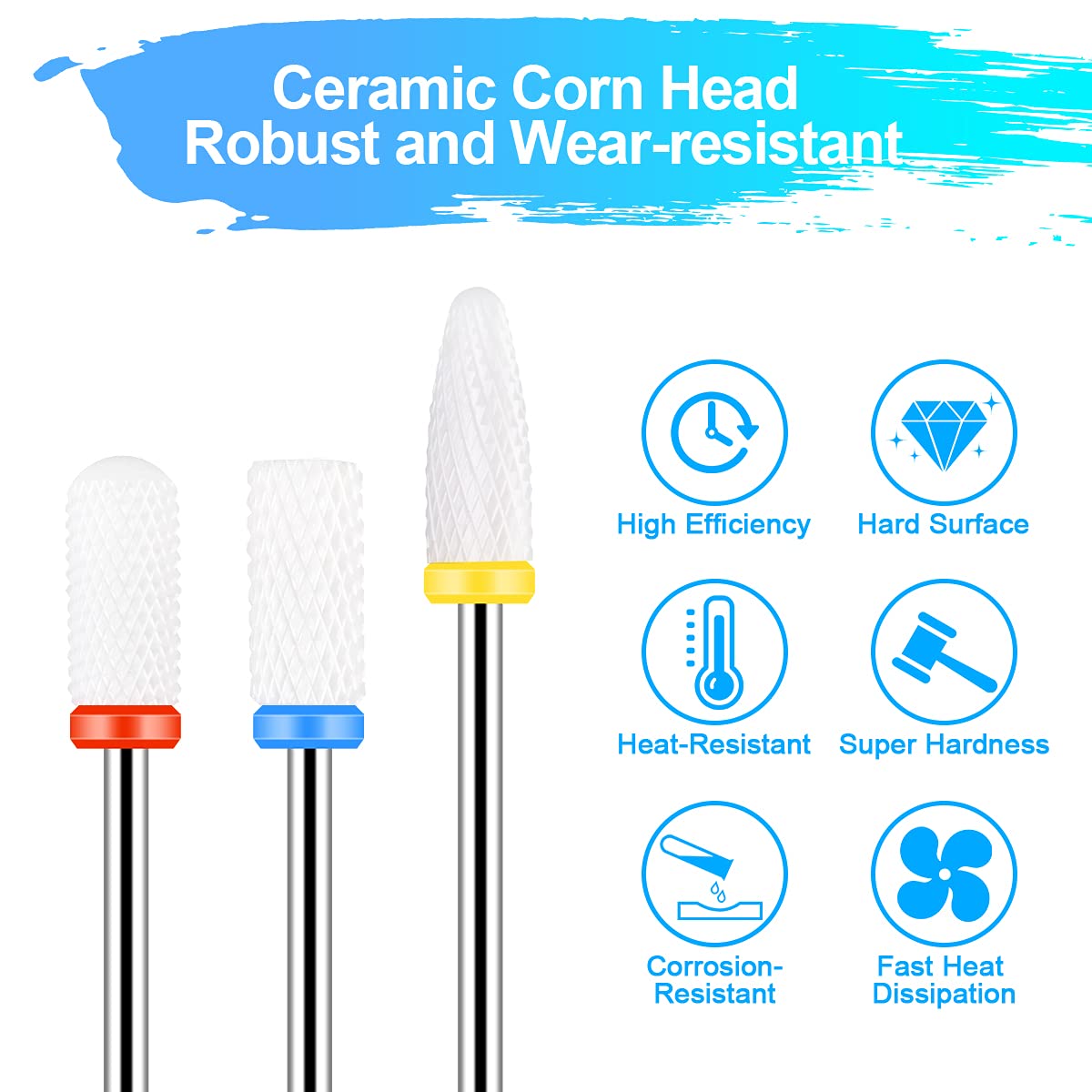 URAQT Ceramic Nail Drill Bits Sets, 10 pcs Electric Nail Drill Bits Kit 3/32", Professional Cuticle Polishing Bits for Acrylic Gel Nails, Electric Nail Files Manicure Pedicure Drill Tool