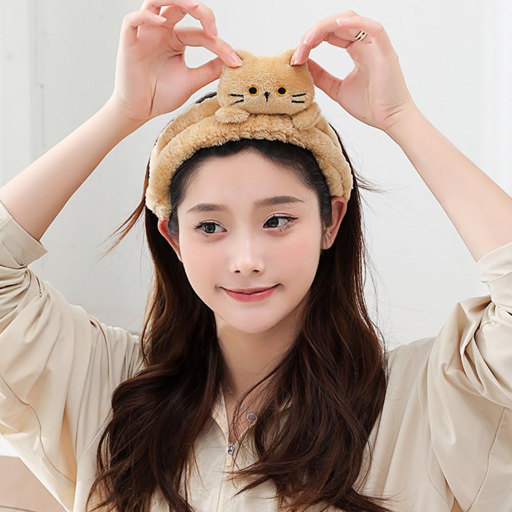 PERFECTSIGHT Spa Headband for Washing Face, 2 Pack Cute Hair Band for Shower Yoga Beauty Skincar Party, Soft Fluffy Makeup Headband, Kawaii Facial Headbands for Woman Girls, Kitty