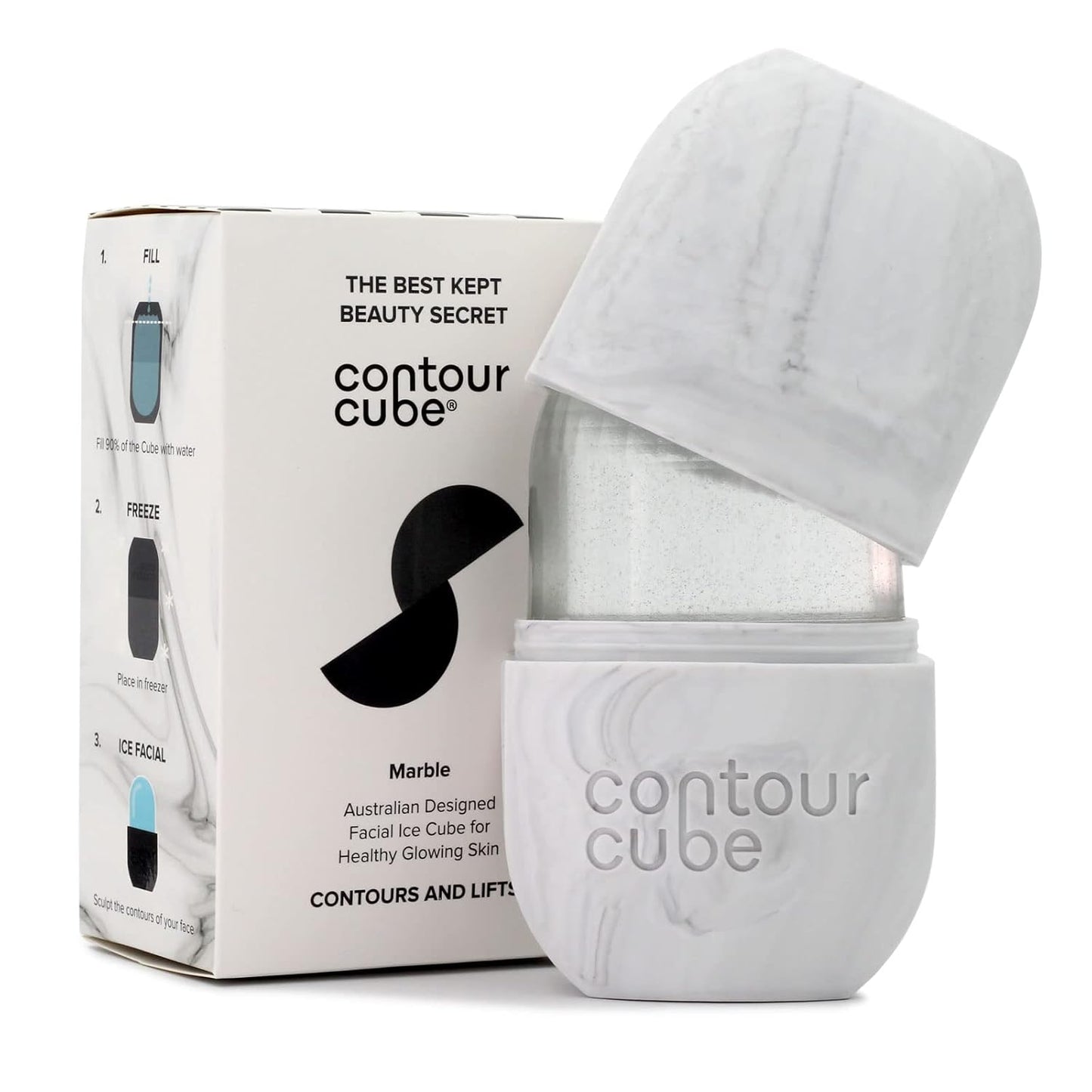 Contour Cube Original - Ice Roller for Sculpting & De-Puffing | BPA-Free Silicone Face Massager (180ml) - Marble