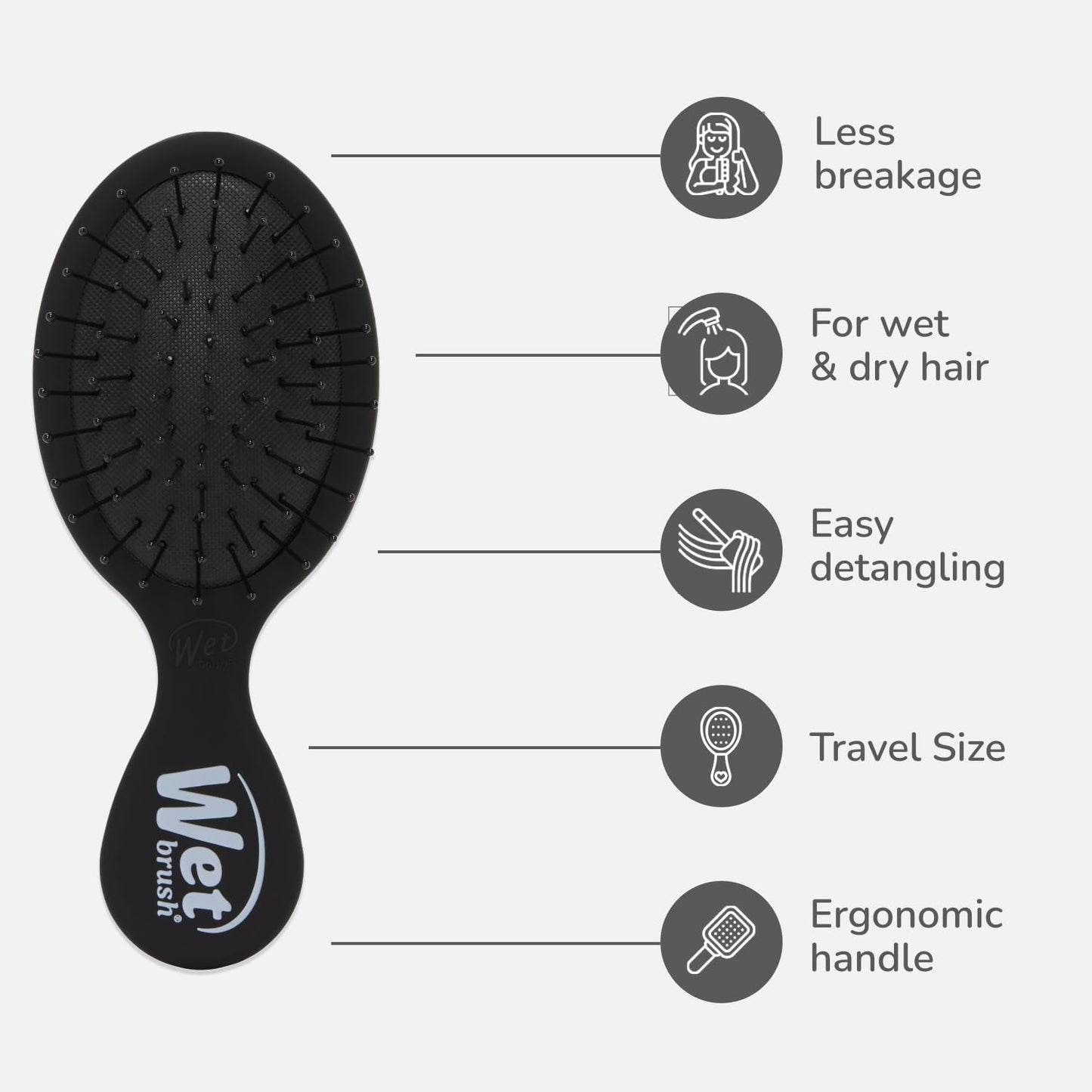 Wet Brush Mini Detangler Hair Brush, Black Frost, Detangling Travel Hairbrush, Ultra-Soft IntelliFlex Bristles Glide Through Tangles with Ease, Pain-Free, All Hair Types