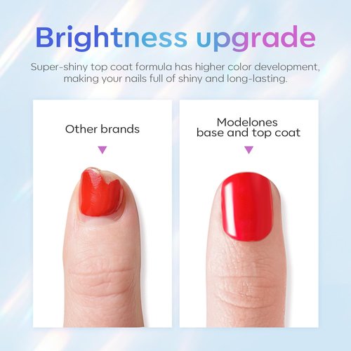 Modelones Gel Top Coat - 2026 Upgrade Super Shiny No Wipe Base & Top Gel Polish | 15 ml