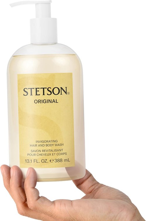Coty Scent Stetson Original Hair and Body Wash - Earthy, Woody Aroma with Citrus & Patchouli - 13.1 Fl Oz