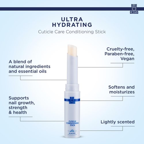 Blue Cross Cuticle Balm - Nourishing Conditioning Stick with Sunflower & Grape Seed Oil | 0.05oz Almond Scented