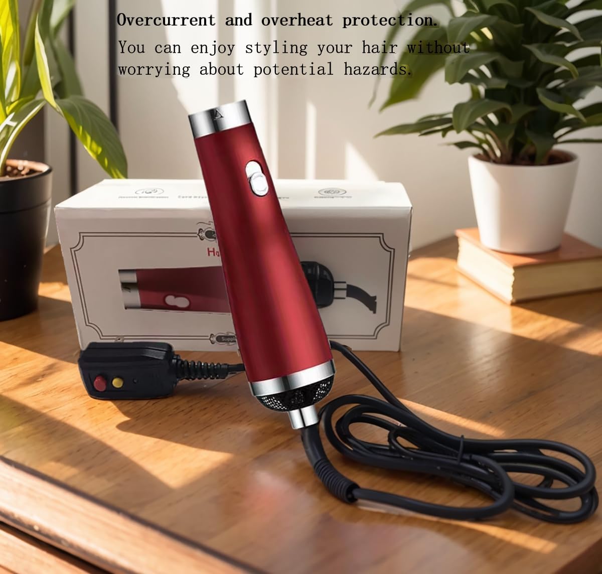 Skiennix Portable Hair Dryer - High-Speed Travel Dryer with Negative Ion Technology | 3 Heat/Speed Settings, Low Noise, Red