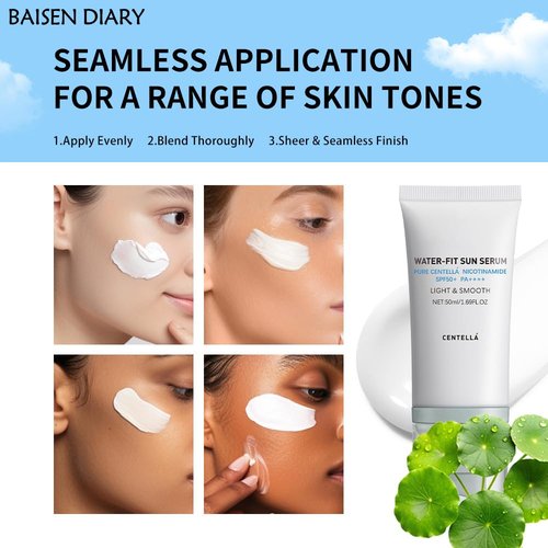 Baisen Diary Centella Sunscreen SPF 50 PA++++ | Lightweight Hydrating Sun Serum for Sensitive Skin