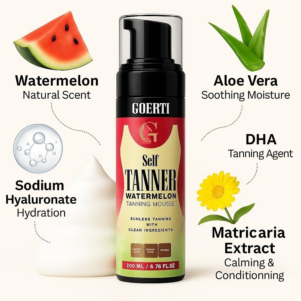 Skiennix Foaming Sunless Tanner | Vegan Self-Tanning Mousse with Quick-Dry Formula & Watermelon Scent - Flawless Medium Tan