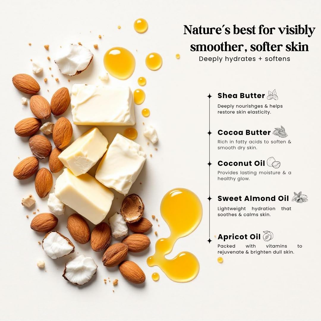 SILK + NOIR Whipped Body Cream - Hydrating Moisturizer for Glowing Skin | Shea & Cocoa Butter | 8oz