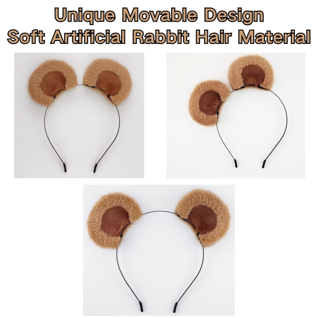 DaliDali 4 Count Movable Brown Bear Ears Headband With Adjustable Ears, Bear Ear Hairband for Makeup Face Washing, Fluffy Bear Headband Bear Costume Adult Women