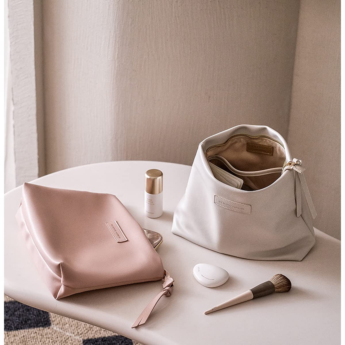 cirea Creamy Puffer Large Capacity Travel Cosmetic Bag for Women Skincare Care with Compartments White Makeup Bag (Egg White)