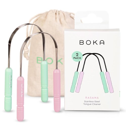 Boka Tongue Scraper - Stainless Steel Cleaner for Adults & Kids with Travel Case | Freshen Breath (Pack of 2)
