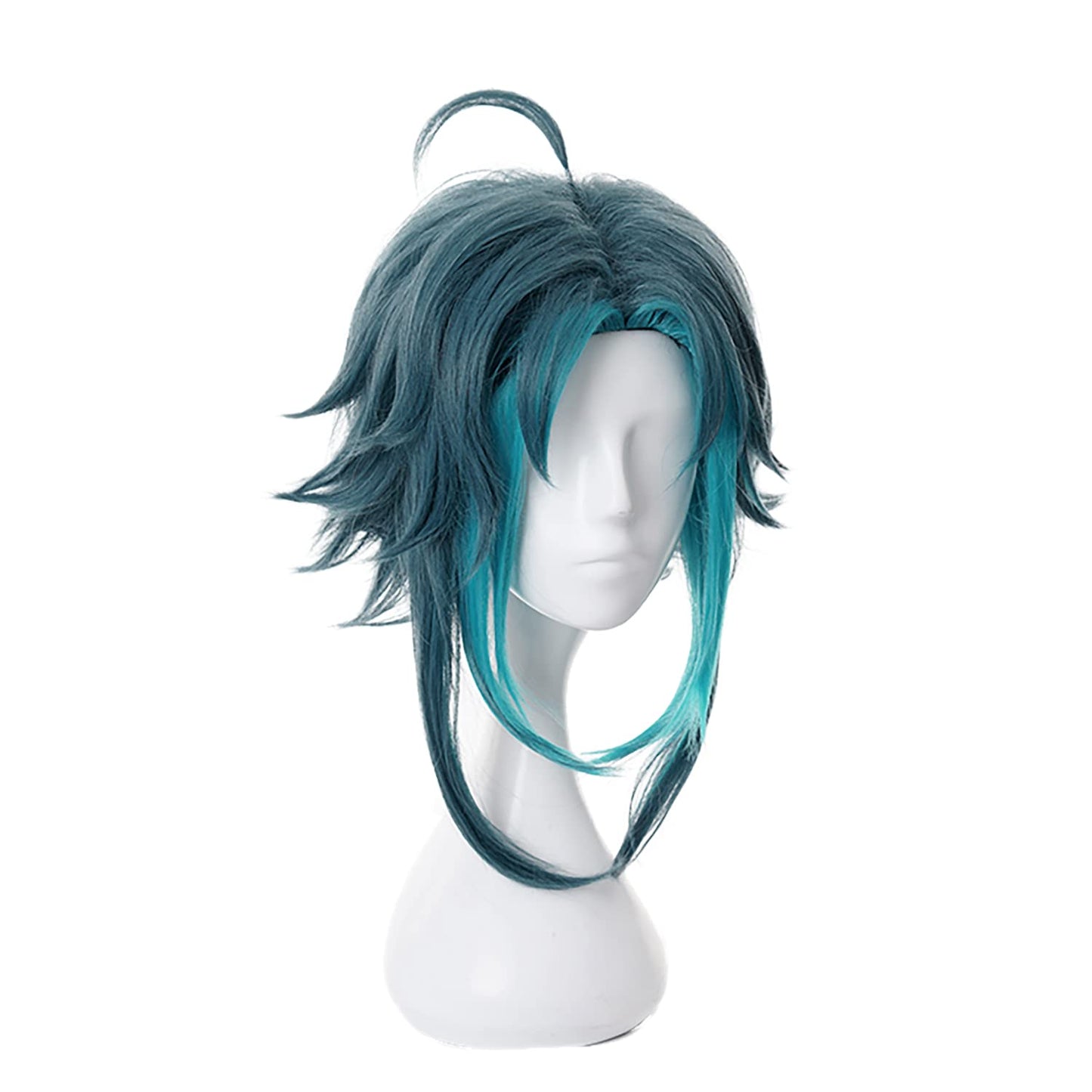 MoeLoli Xiao Cosplay wig for Genshin Impact Bluish Green Short Anime Hair Wigs with bangs (Xiao)