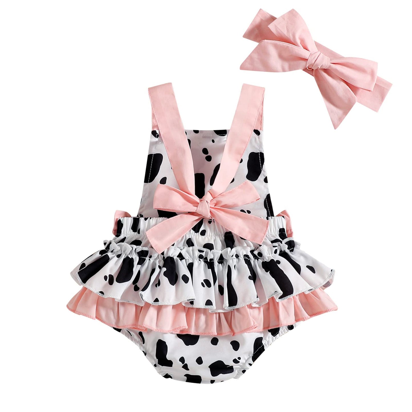 Baby Girl Romper Toddler Smash Cake Outfit Backless First Birthday Outfits Bubble Bodysuit One Piece Polka Dot Summer Clothes Casual First Communion Baby Shower Thanksgiving Pink- Cow 9-12 Months