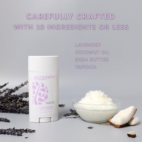 Purezero Deodorant | LAVENDER | Aluminum & Paraben Free with Baking Soda and 24-Hour Odor Protection | For Women & Men | Infused with Shea Butter & Coconut Oil