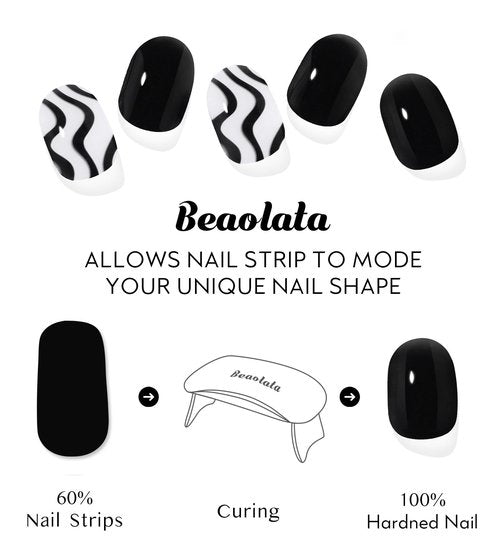 Beaolata Semi Cured Gel Nail Strips - Gel Nail Stickers with uv Light - Nail Polish Strips - 20 Gel Nail Wraps - Gel Nail Strips - Long Lasting Salon Quality (Off Boardway Black)