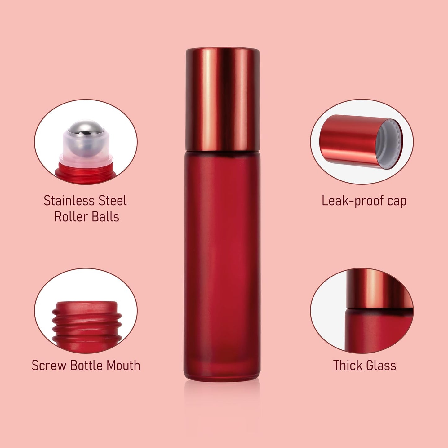 Kesell Empty Essential Oil Roller Bottles, 10 ml Glass Roll-on Bottles with Stainless Steel Roller Balls, Pack of 10