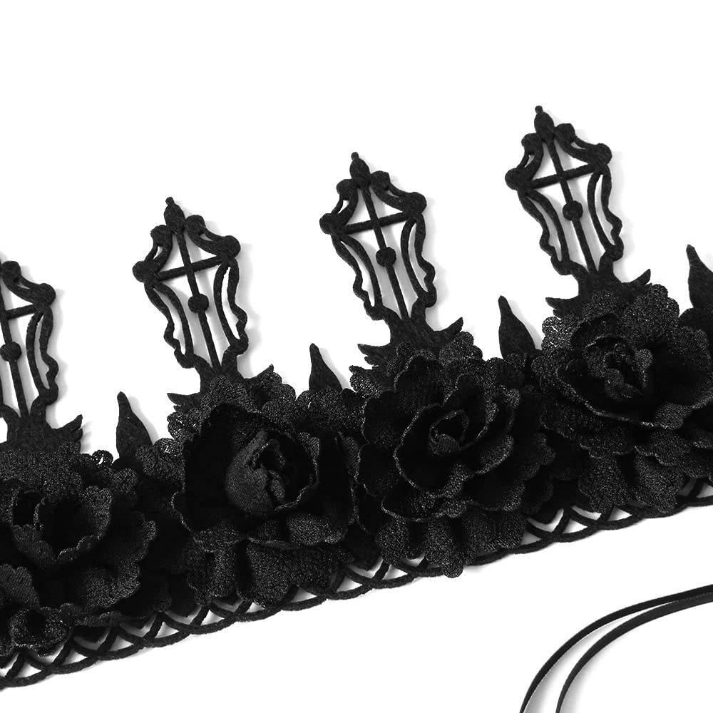 Love Sweety Halloween Vintage Crown Rose Headband Gothic Floral Headpiece (Black Cross Crown)