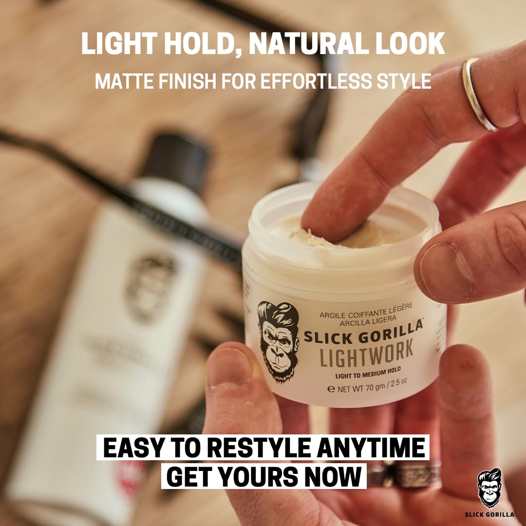 Slick Gorilla Lightwork Matte Hair Clay - Flexible Hold & Natural Texture | 2.5 oz Water-Based Grooming Clay