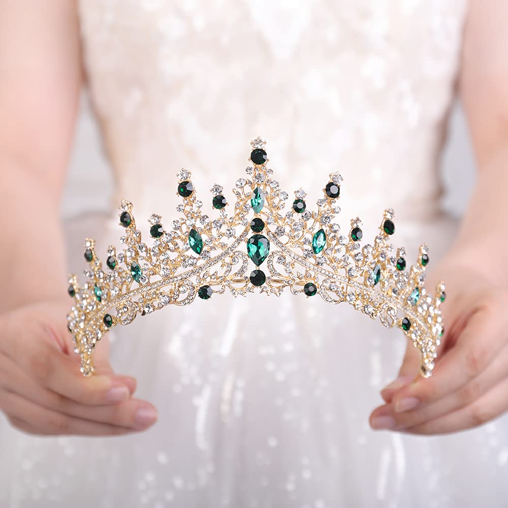 Lerjiaoor Bright Gemstones Queen Crown for Women and Girls Wedding Bridal Party (Green)