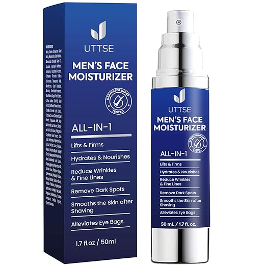 Uttse 6-in-1 Mens Face Moisturizer: Anti Aging Face Cream - Eye Bags Treatment - Skin Care for Men - 1.7 fl oz