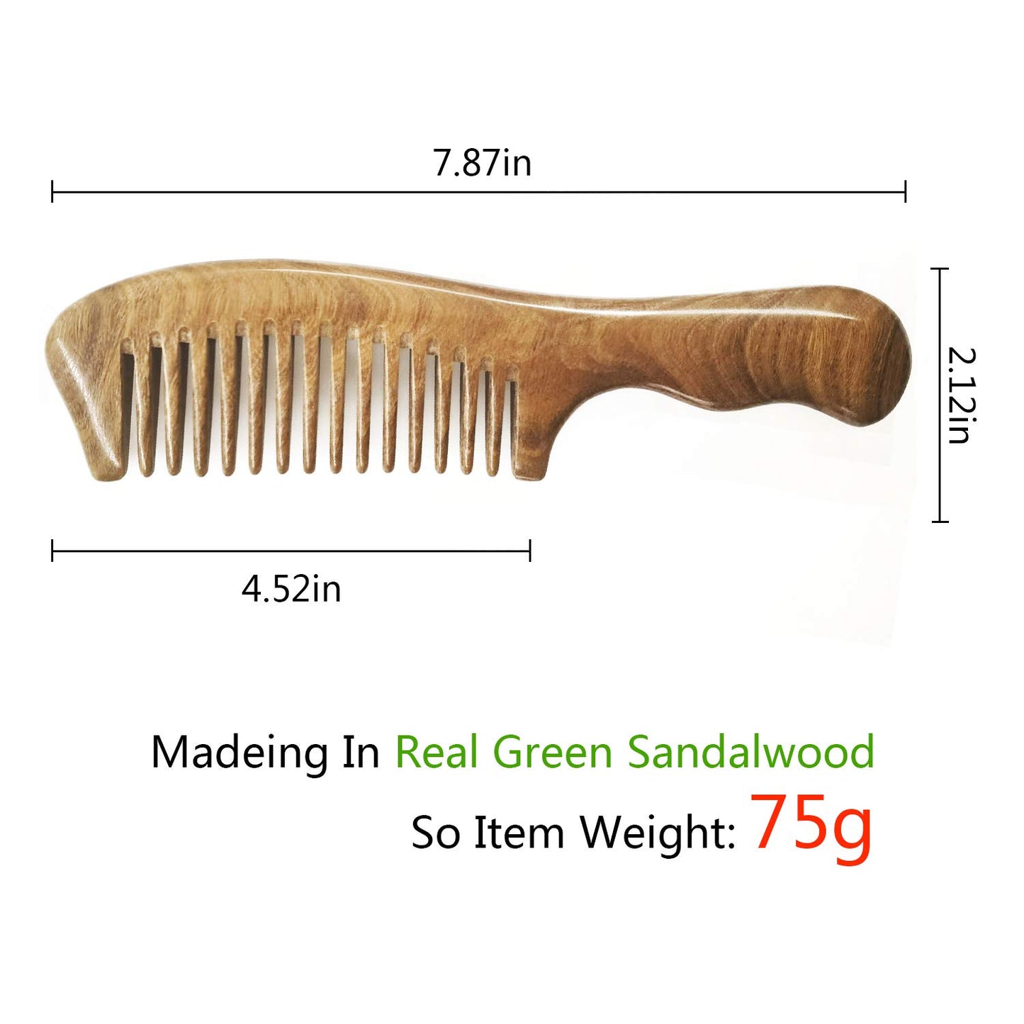 ERZA SCARLET Hair Comb Wooden Wide Tooth Comb for Curly Hair Detangling Wood Green Sandalwood Comb