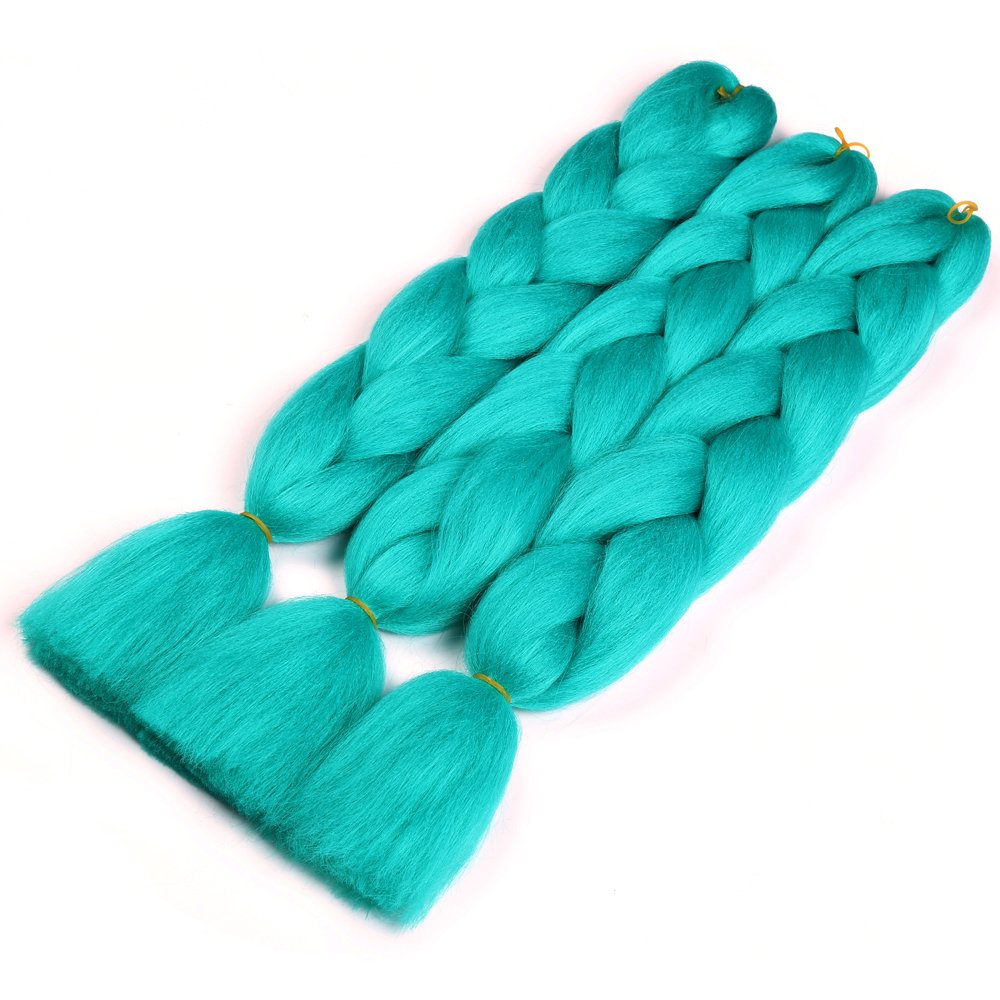 Sharopul Original Jumbo Braids Hair Extension can shrink in hot water profession at box braids 3pcs Pure Solid Cyan Blue Color 24inch 100g/pc For Twist Box Braiding Hair (cyan blue)