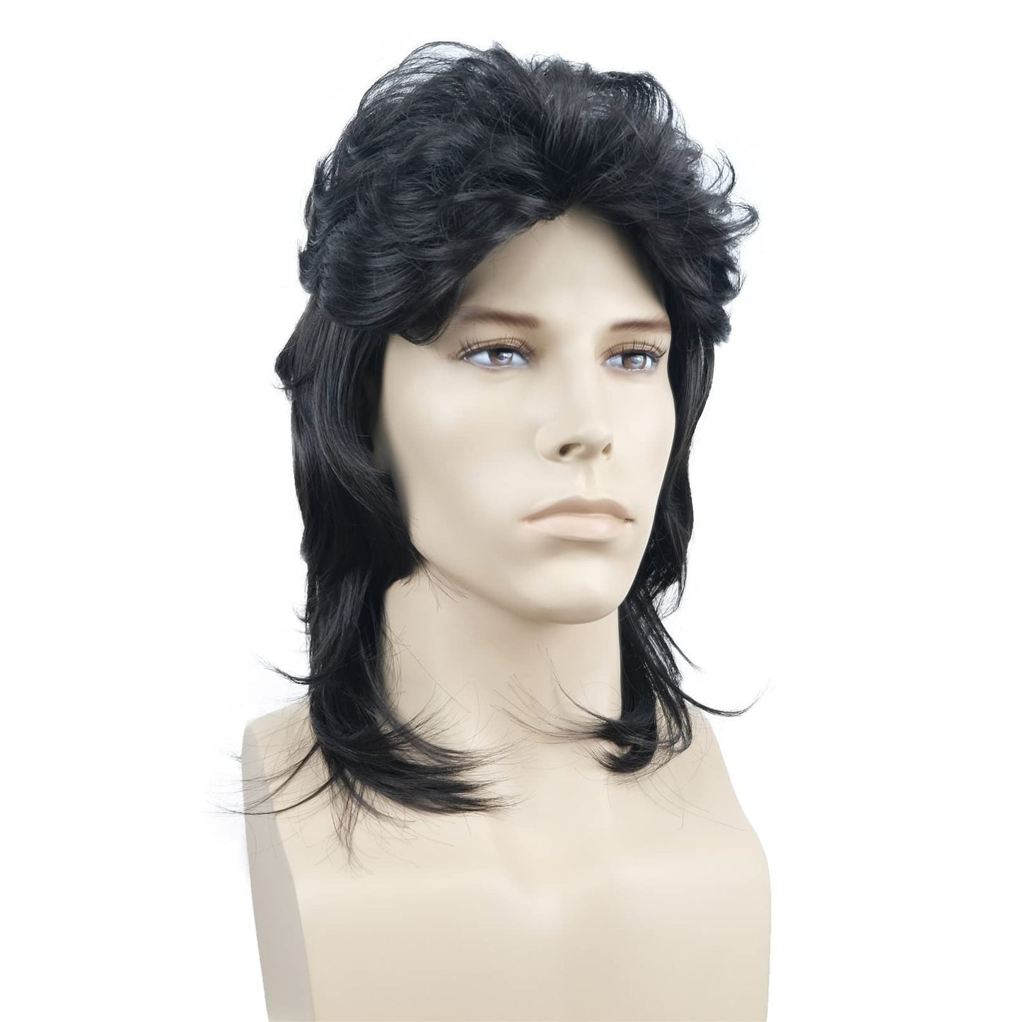 Aimole Mens Wig Retro 70s 80s Costumes Fancy Party Disco Rocker Punk Halloween Cosplay Wigs(1B Natural Black)