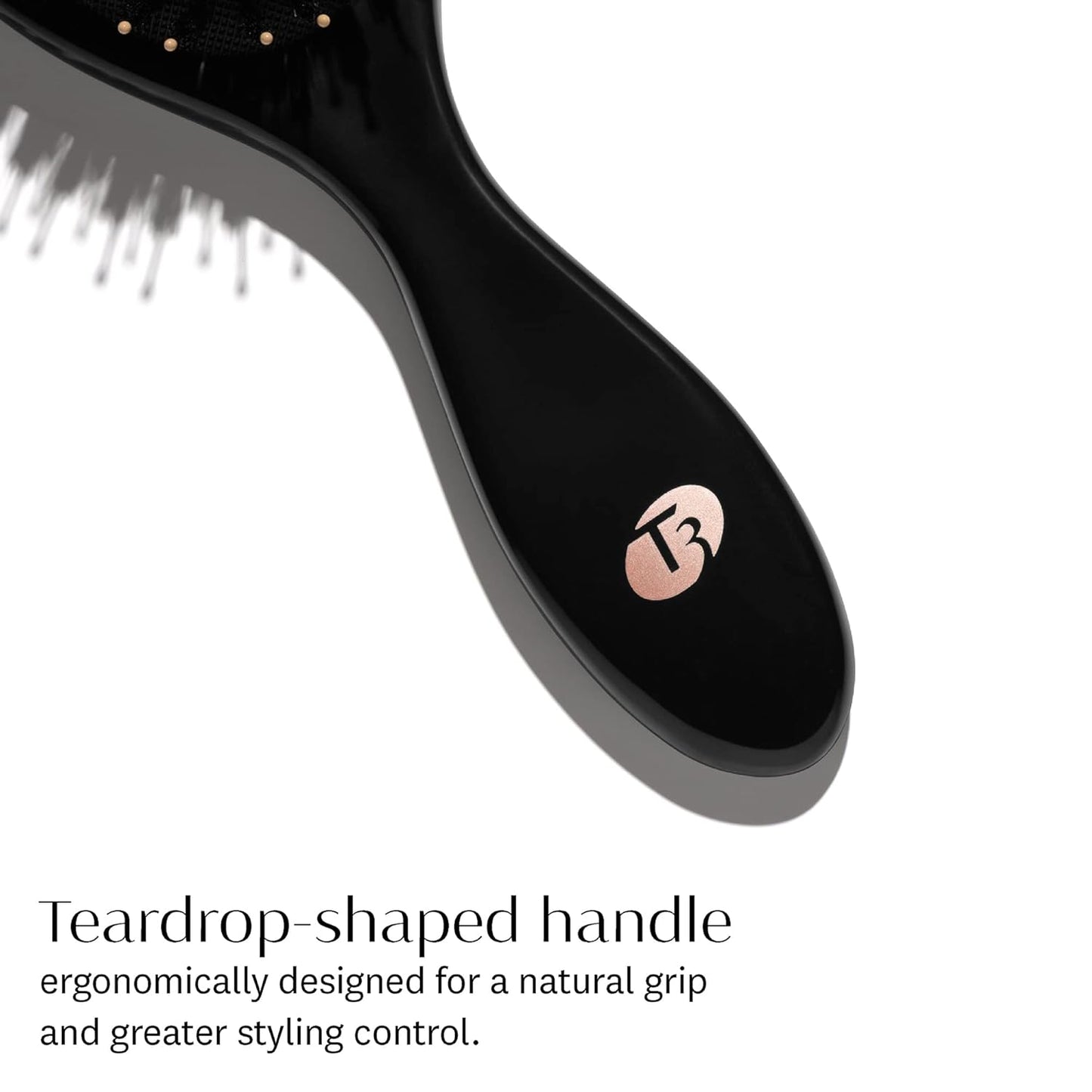 T3 Polish & Shine Oval Hairbrush - Premium Vegan Boar & Nylon Bristles for Smoothing & Detangling