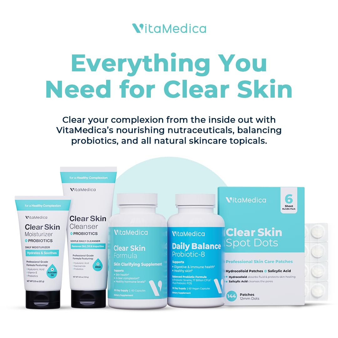 VitaMedica Clear Skin Spot Dots | Natural Blemish Spot Treatment Hydrocolloid Patches | 2-Pack