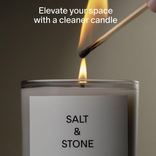 Salt & Stone Scented Candle - Hand-Poured Coconut & Soy Blend Wax | Aromatic Santal & Vetiver | 8.5 oz, 50 Hour Burn Time