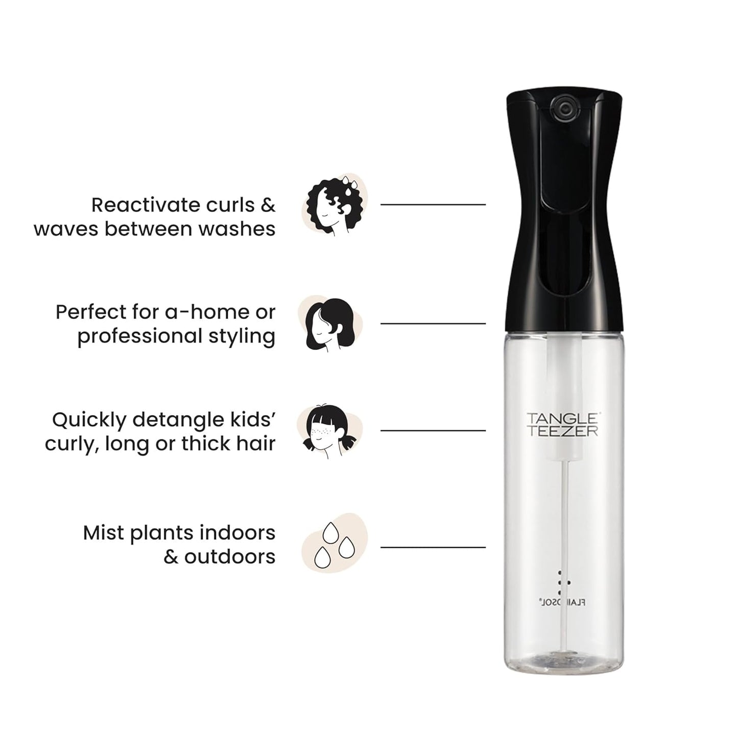 TANGLE TEEZER Continuous Spray Bottle - Reusable & Refillable for Hair Detangling | 10.1 oz, Black