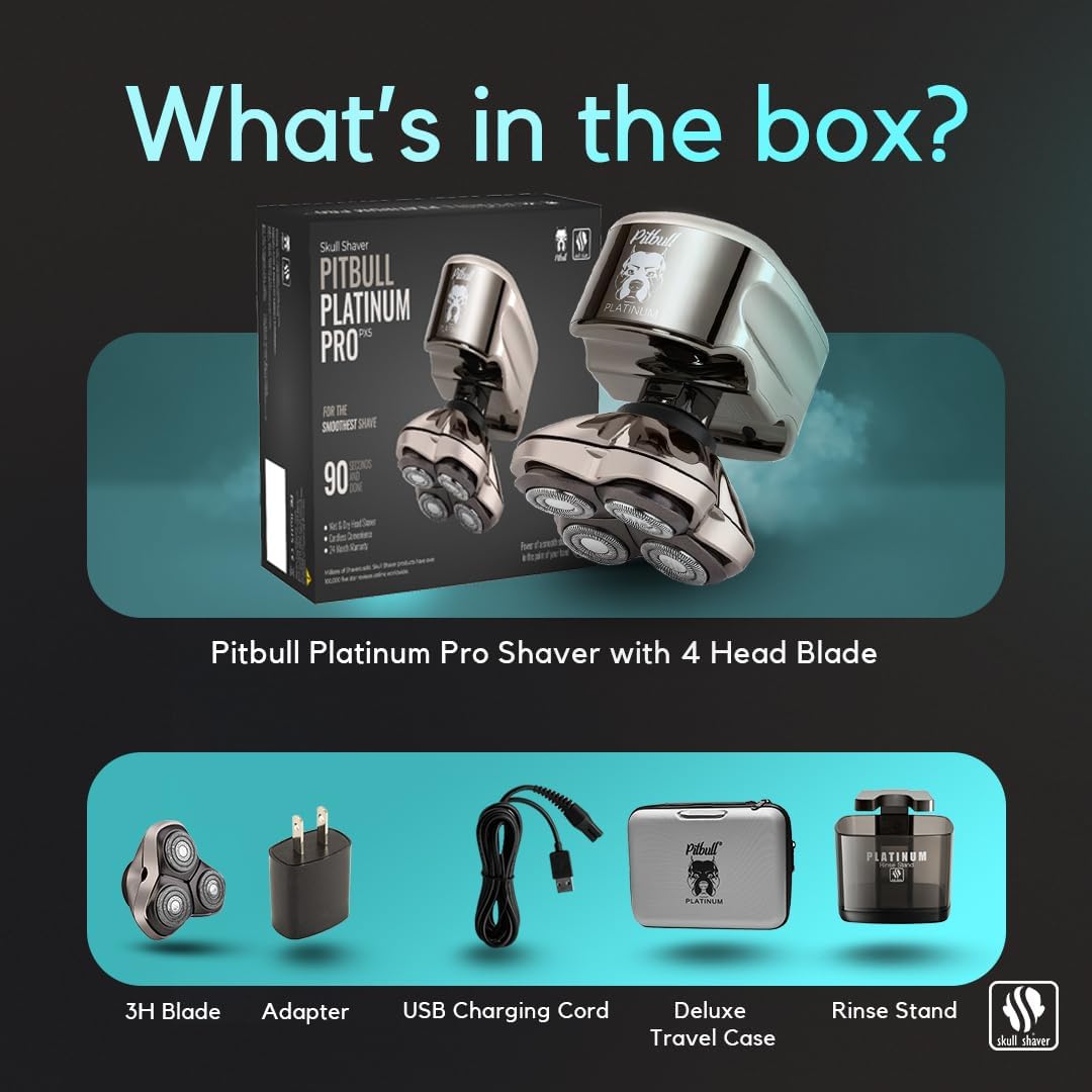 Skull Shaver - Pitbull Platinum PRO PX5 Head & Face Shaver - Includes Bonus Blade for Precision Shaving