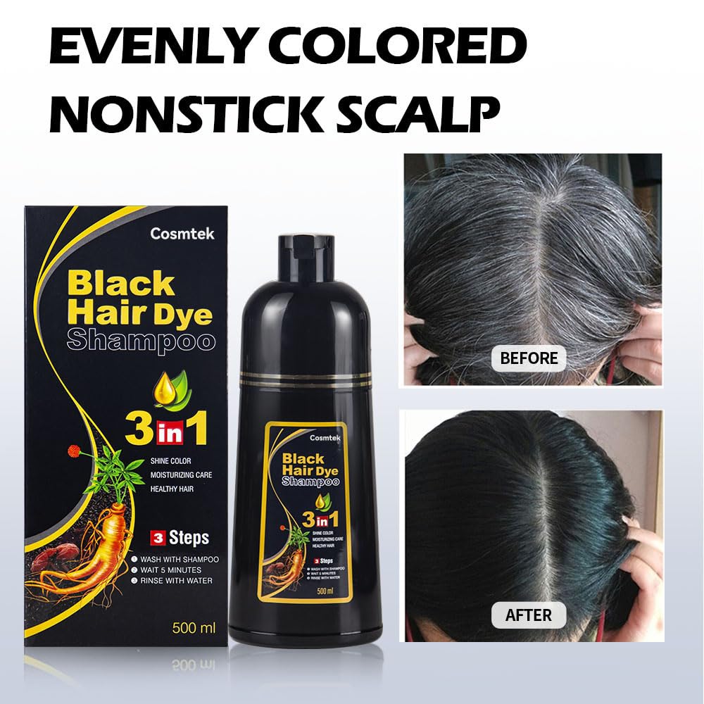 Skiennix Black Hair Dye Shampoo - Herbal Semi-Permanent Color for 100% Gray Coverage | 16.9 Fl Oz