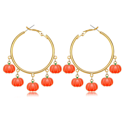 Thanksgiving Earrings for Women Cute Turkey Pumpkin Earrings Fall Maple Leaf Squirrel Corn Earrings Statement Festive Hoop Earrings Turkey Day Accessory Jewelry Gifts (Thanksgiving Pumpkin)