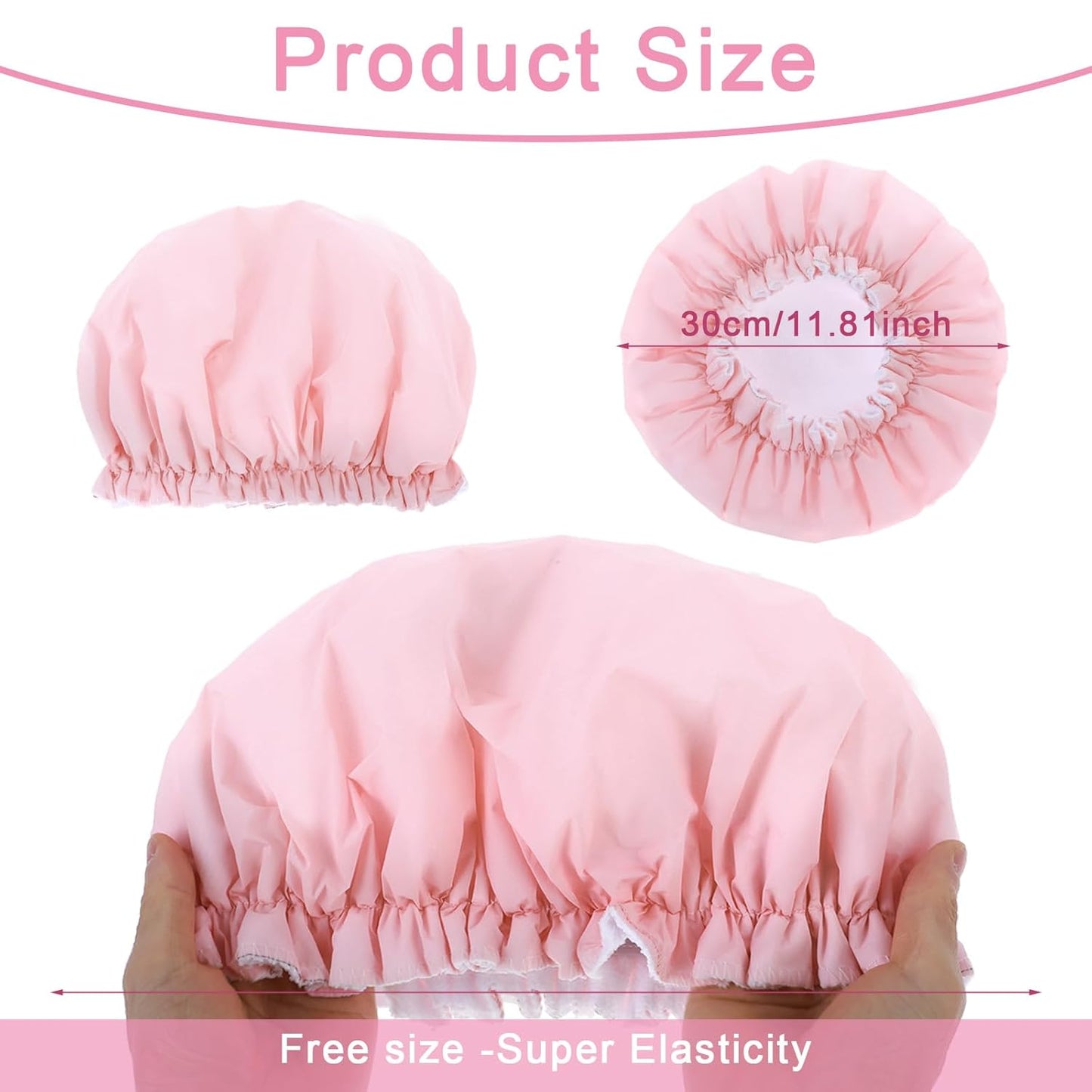 Skiennix Reusable Shower Cap - Waterproof Terry Cloth Lined Design | Pink Double Layer for All Hair Lengths