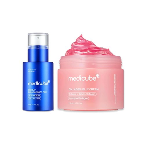 Medicube Glow Essential Care Duo - Zero Exosome Shot Serum 7,500 PPM & Collagen Jelly Cream 110ml | Korean Skincare Set
