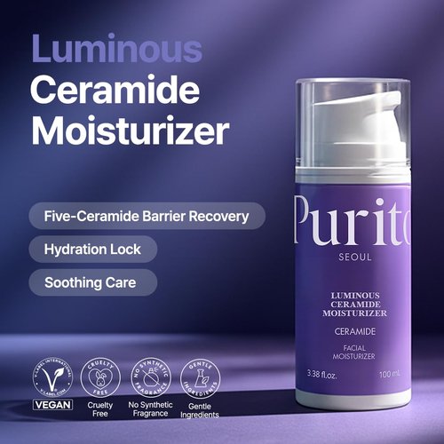 PURITO Luminous Ceramide Moisturizer - Five-Ceramide Hydration Cream for Dry & Sensitive Skin | Vegan & Cruelty-Free, 100mL