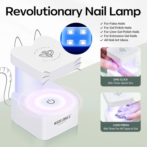 modelones X Nail Gel Kit, Fake Nails Long Coffin, 9-in-One Glue Prep Dehydrator & Portable Mini U V Light Acrylic Clipper, 500Pcs Coffin Tips for Extension Kit DIY Salon Home Gifts for Women